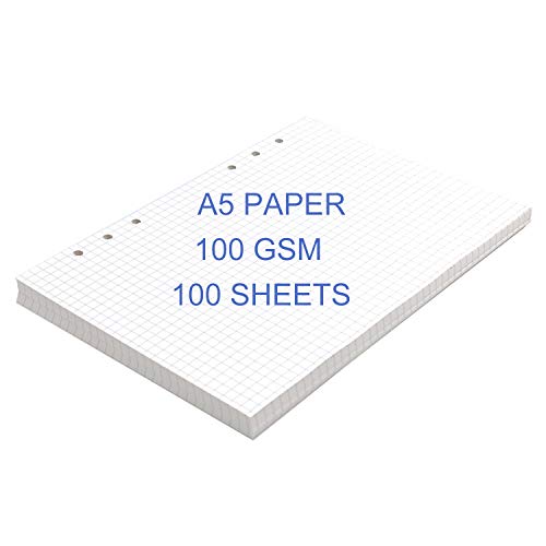 A5 Papier 6 Loch Kariert Nachfüllpapier DIN A5 Nachfülleinlagen 100 gsm Grid Paper Loose Leaf 100 Blätter / 200 Seiten für A5 6 Ring Binder Nachfüllbares Notizbuch Tagebuch Skizzenbuch Organizer von ThxMadam