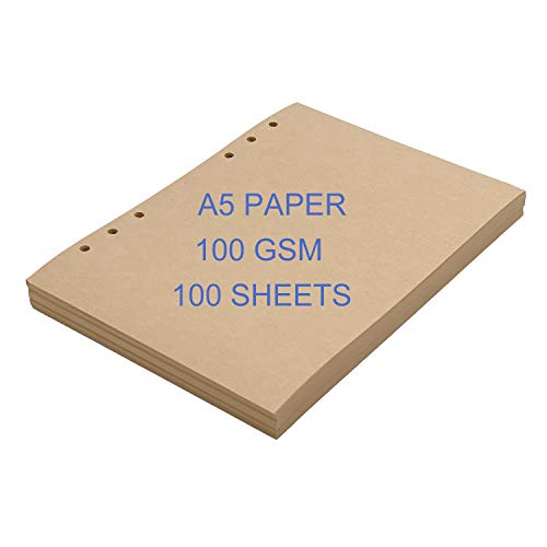 A5 Papier 6 Loch Kraft Nachfüllpapier DIN A5 Nachfülleinlagen 100 gsm Kraft Paper Loose Leaf 100 Blätter / 200 Seiten für A5 6 Ring Binder Nachfüllbares Notizbuch Tagebuch Skizzenbuch Organizer von ThxMadam