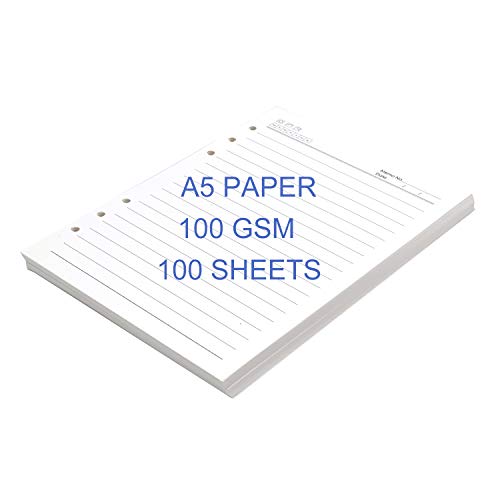 A5 Papier 6 Loch Liniert Nachfüllpapier DIN A5 Nachfülleinlagen 100 gsm Lined Paper Loose Leaf 100 Blätter / 200 Seiten für A5 6 Ring Binder Nachfüllbares Notizbuch Tagebuch Skizzenbuch Organizer von ThxMadam