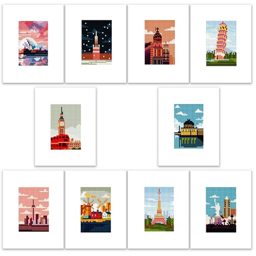 ThxMadam 10 Pcs Wahrzeichen Small Diamond Art Set, Mini Diamond Painting Kits for Adults Beginners, Wahrzeichen Diamond Painting Pictures, Gem Art for Home Wall Desktop Decor, 20 * 15cm von ThxMadam