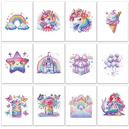 ThxMadam 12 Pcs Karikatur Small Diamond Art Set, Mini Diamond Painting Kits for Adults Beginners, Karikatur Diamond Painting Pictures, Gem Art for Home Wall Desktop Decor, 20 * 15cm von ThxMadam