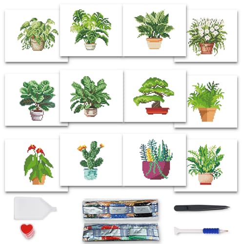ThxMadam 12 Pcs Small Diamond Art Set, Green Plants Mini Diamond Painting Kits for Adults Beginners, Plants Diamond Painting Pictures, Gem Art for Home Wall Desktop Decor, 15 * 20cm ThxMadam 12 Pcs Small Diamond Art Set, Green Plants Mini Diamond Painting Kits for Adults Beginners, Plants Diamond Painting Pictures, Gem Art for Home Wall Desktop Decor, 15 * 20cm von ThxMadam