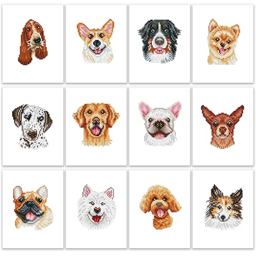 ThxMadam 12 Pcs Welpe Small Diamond Art Set, Mini Diamond Painting Kits for Adults Beginners, Haustier Hund Diamond Painting Pictures, Gem Art for Home Wall Desktop Decor, 20 * 15cm von ThxMadam