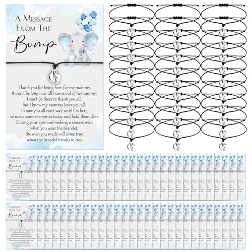 Thyle 50 Sets Babyparty-Geschenke für Gäste, 50 verstellbare Armbänder mit 50 Botschaften von der Bump-Karte, Fußabdrücke, Charm, Babyparty-Armbänder für das Geschlecht, als Dankeschön-Geschenke von Thyle