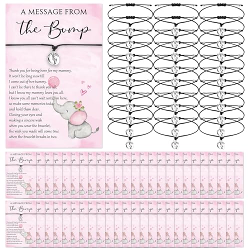 Thyle 50er-Set Babyparty-Armbänder für Gäste, verstellbare Armbänder mit Botschaft von der Bump-Karte, Fußabdrücke, Charm, Babyparty-Armbänder für Geschlecht, Dankeschön-Geschenke (rosa Elefant) Thyle 50er-Set Babyparty-Armbänder für Gäste, verstellbare Armbänder mit Botschaft von der Bump-Karte, Fußabdrücke, Charm, Babyparty-Armbänder für Geschlecht, Dankeschön-Geschenke (rosa Elefant) von Thyle