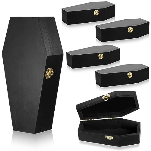 Thyle 6 Stück 30,5 cm 15,2 cm gemischte Größen unlackierte Holz Sarg Ring Box Kiefer Beerdigung Sarg Sarg Goth Dekoration Handwerk Kleine Halloween Party (schwarz) von Thyle