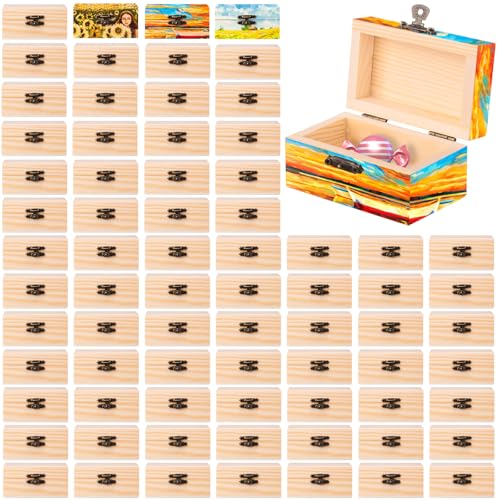 Thyle 72 Stück unlackierte kleine Holzkisten, 9,9 x 5,9 x 5,5 cm, Schatzkisten mit Scharnierdeckel, Verriegelungsverschluss für Bastelarbeiten, Party-Projekte von Thyle
