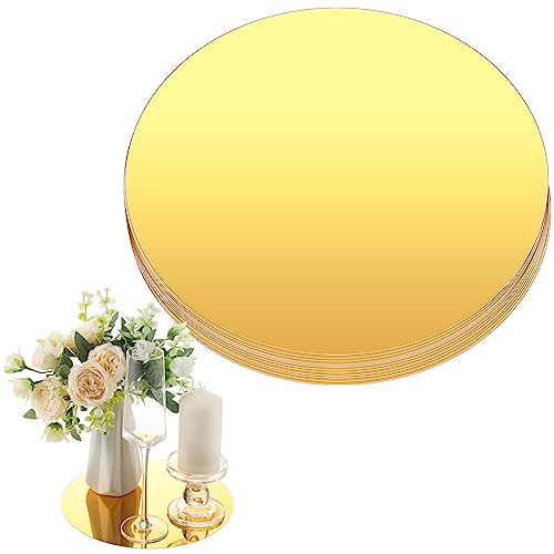 Thyle Runde Acrylspiegel für Tische, Tafelaufsätze, Kreisspiegel, Kerzenteller für Wand, Hochzeit, Tischdekoration, für Babyparty, Party, Dicke 1 mm, 6 Stück (Gold) von Thyle