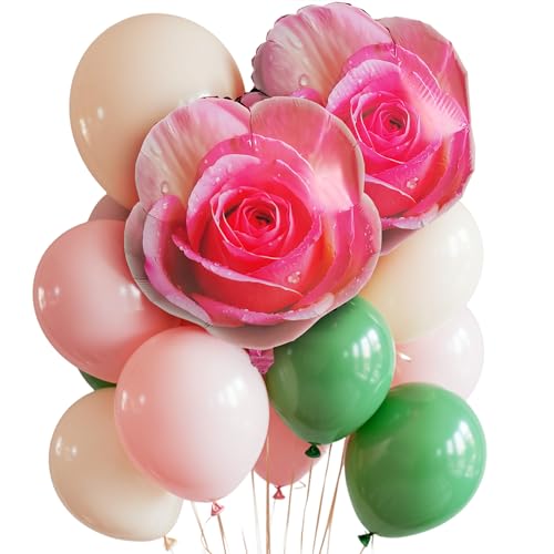 17-teiliges Rosen-Folienballon-Bouquet-Set – 2 große 45,7 cm große rosa Blumenballons, Latex-Partyballons für Valentinstag, Muttertag, Geburtstagsdekorationen für sie, Gartenparty-Zubehör 17-teiliges Rosen-Folienballon-Bouquet-Set – 2 große 45,7 cm große rosa Blumenballons, Latex-Partyballons für Valentinstag, Muttertag, Geburtstagsdekorationen für sie, Gartenparty-Zubehör von TiAaihion