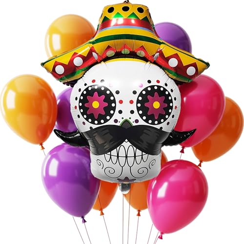 Dia de los Muertos Zuckerschädel Ballon-Set – 16-teiliges Partydekorationsset, lebendiges mexikanisches Fiesta-Zubehör, Calavera-Folien-Latexballons für Ofrenda, Halloween, Kinderfeiern Dia de los Muertos Zuckerschädel Ballon-Set – 16-teiliges Partydekorationsset, lebendiges mexikanisches Fiesta-Zubehör, Calavera-Folien-Latexballons für Ofrenda, Halloween, Kinderfeiern von TiAaihion