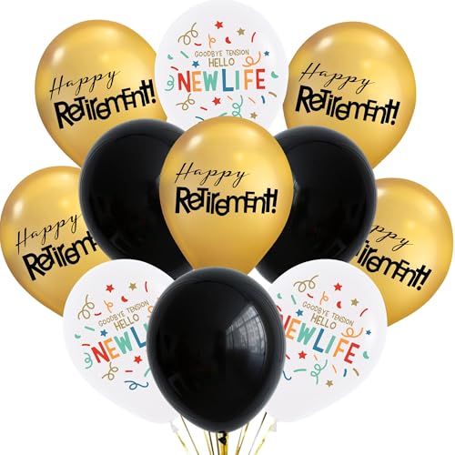 TiAaihion Luftballons "Happy Retirement", Party-Dekorationen – 15 Stück, 30,5 cm, Ruhestandsparty-Zubehör für Männer und Frauen – "Goodbye Tension Hello New Life", Deko-Set mit Bändern von TiAaihion