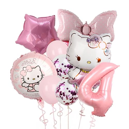 Cartoon-Partyballons, niedliche Zahl 4 Luftballons, rosa thematische Folienballons für Partydekorationen (Rosa) von TiaJaMi