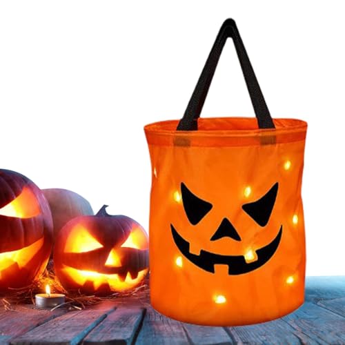 Tiajingzi Led-leuchtende Kürbistüte,Led-leuchtende Halloween-Süßigkeitstüten | Partytüten Kürbis-Süßigkeitseimer,Goody Bucket Mehrzweck-Kürbiseimer für Halloween-Party, Karneval, Geburtstagsfeier von Tiajingzi