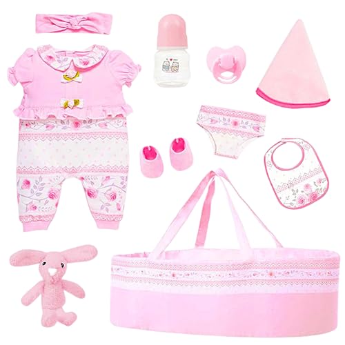 Tiajingzi Reborn Baby Puppen Zubehör Set | Mädchen Reborn Puppe Flasche Schnuller Kleidung Set - Für 45 cm Puppe, Realistisches Spielbettchen für Kinderzimmer Haus Kindergarten Geburtstag Kindertag von Tiajingzi