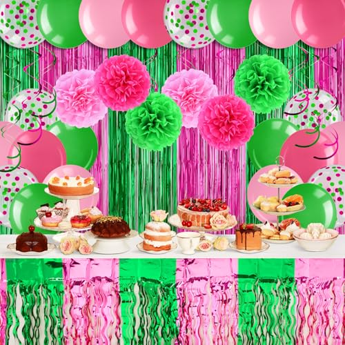 Tiamon Pinke und grüne Party-Dekorationen, Hexen-Party-Banner, Papier-Pompons, Tischröcke, Quasten, Luftschlangen, hängende Wirbelballons für Dekorationen, Themen-Geburtstagsgeschenke, Zubehör von Tiamon