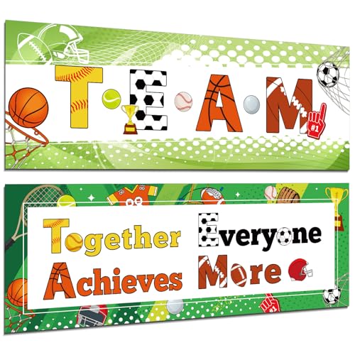 Tiamon Pinnwand mit Teamgeist, Sport, Banner, Poster, gemeinsam, jeder erreicht mehr Basketball-Fußball, Ausschnitte für Lehrer, Teamwork, Sport, Klasse, Schule, Dekoration, 2 Stück von Tiamon