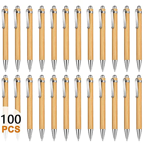 Tiamu 100PCS Holz Kugelschreiber Hochwertig, Bambus Druckkugelschreiber Schreiben, Personalisiert Kugelschreiber Gravur, Blaue Tinte Kugelschreiber für Mitarbeiter Büro Schule Abschluss von Tiamu