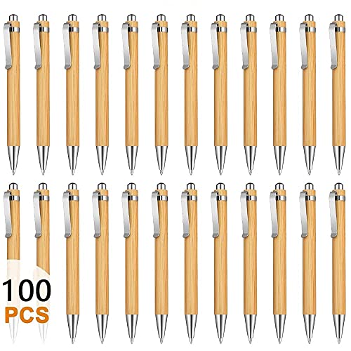 Tiamu 100PCS Holzkugelschreiber Set, Kugelschreiber Hochwertig, Kugelschreiber mit Gravur, Kugelschreiber Blau Tinte, DIY Personalisiert Kugelschreiber Druckkugelschreiber für Büro und Schule von Tiamu