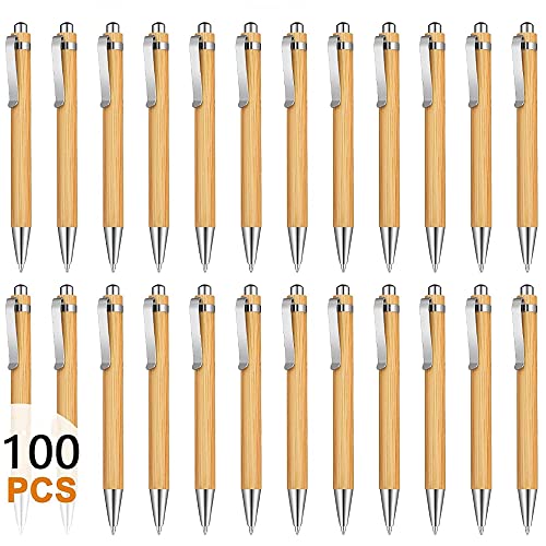 Tiamu 100PCS Kugelschreiber Set, Kugelschreiber Hochwertig, Kugelschreiber mit Gravur, Bambus Druckkugelschreiber Schwarz Tinte, Personalisierte Kugelschreiber für Schreiben, Büro & Schul Bedarf von Tiamu