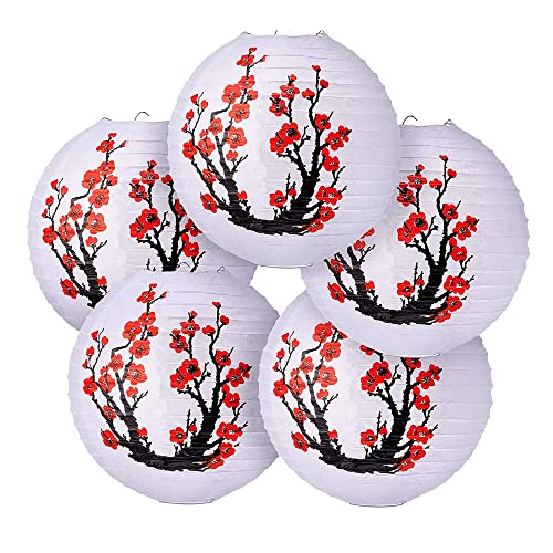 Tiamu 5 Pack Papier Laterne Lampions Rund Kirsche Blumen Papier Lampenschirm, Classic Gerippter Hänger lampshade, Papierlampen für Hochzeit, Weihnachten, Garten Neujahr (30cm) von Tiamu