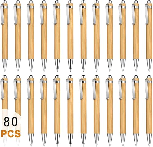 Tiamu 80Pcs Holzkugelschreiber Stifte Set, Personalisierter Kugelschreiber mit Gravur, Natur Kugelschreiber Hochwertig Ergonomischer Druckkugelschreiber für Büro und Zuhause,Schule (Schwarzer Tinte) von Tiamu