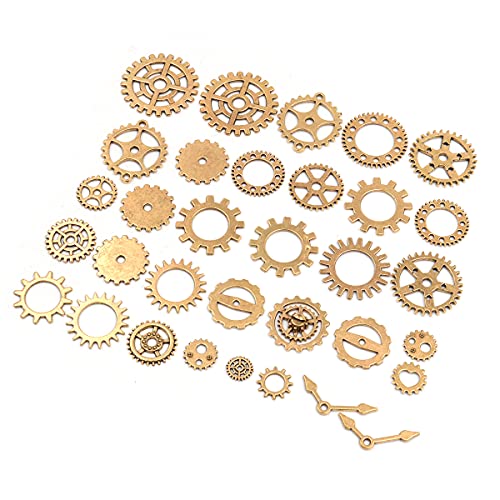 Tiardey 50g Steampunk Zahnradsatz, Verschiedene antike Metallräder Anhänger Uhr Uhr Zahnräder für DIY Handwerk Schmuckherstellung Zubehör Bronze - Gold von Tiardey