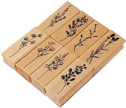 Tiardey 8 Stück Holzstempel, Blumen und Pflanzen Waldmuster Holzstempel Set für DIY Scrapbooking, Fotoalbum dekorativ von Tiardey