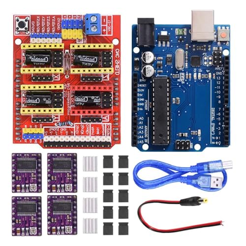 Tiardey CNC Shield V3.0-Erweiterungsplatinen-Kit mit 4 DRV8825-Schrittmotortreibern und Kühlkörpern, 10 Jumper-Kappen, USB-Kabel für die CNC-Graviermaschine Tiardey CNC Shield V3.0-Erweiterungsplatinen-Kit mit 4 DRV8825-Schrittmotortreibern und Kühlkörpern, 10 Jumper-Kappen, USB-Kabel für die CNC-Graviermaschine von Tiardey
