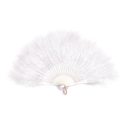 Tiardey Handfächer mit Federn, 50 cm Federfächer Flapper, Faltbare Handfächer für Kostüm, Hochzeit, Party, Geschenk, Outdoor, Vintage, Tanz, Foto-Shooting (weiß) von Tiardey