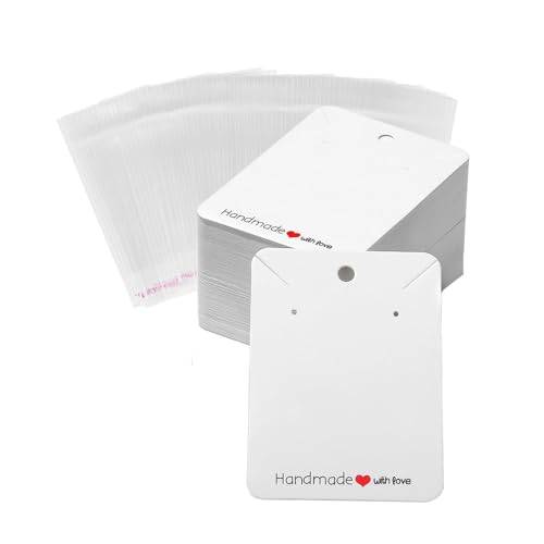 Tiardey Ohrringkarten, weiße Ohrring-Displaykarten aus Kraftpapier, mit 100 Ohrringhalterkarten und 100 selbstklebenden Karten für die Präsentation von Ohrringen und Halsketten, Schmuckverpackung von Tiardey