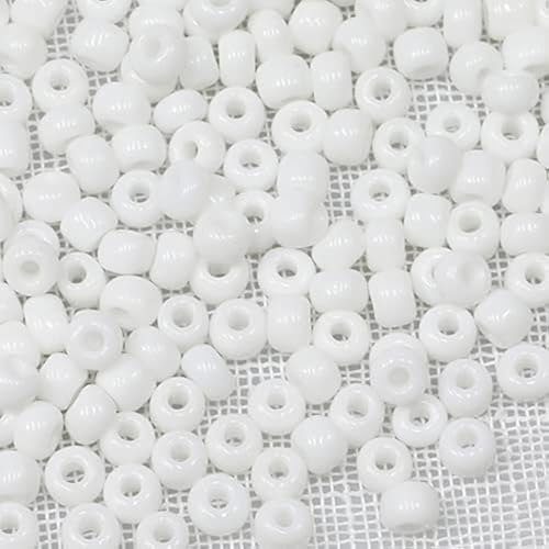 Tibaoffy Weiß Perlen Größe 6/0 Kunsthandwerk Glas Seed Perlen 4 mm für die Schmuckherstellung (insgesamt ca. 100 g, insgesamt ca. 1200 Stück) von Tibaoffy