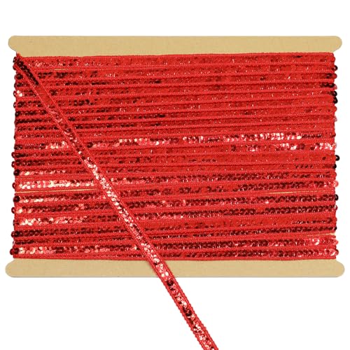 Tibaoffy 12 mm breites rotes Pailletten-Bordüre, 12 m lang, glitzernder Bastelstoff für DIY-Nähen, Kostümdesign, Party-Dekoration von Tibaoffy