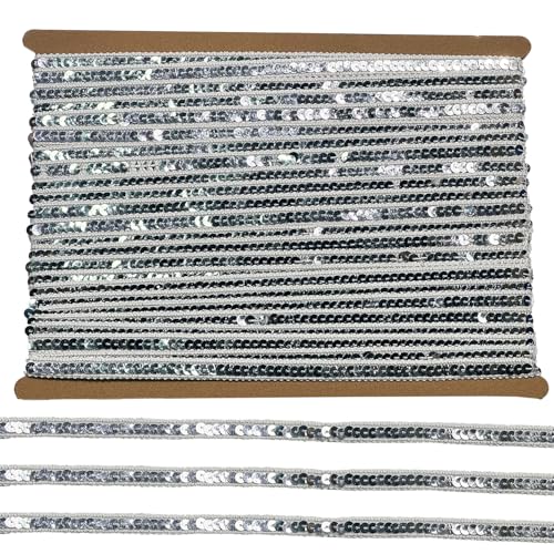Tibaoffy 12 mm breites silbernes Pailletten-Bordüre, 12 m lang, glitzernder Stoff für Bastelarbeiten, Nähen, Kostümdesign, Party-Dekoration Tibaoffy 12 mm breites silbernes Pailletten-Bordüre, 12 m lang, glitzernder Stoff für Bastelarbeiten, Nähen, Kostümdesign, Party-Dekoration von Tibaoffy