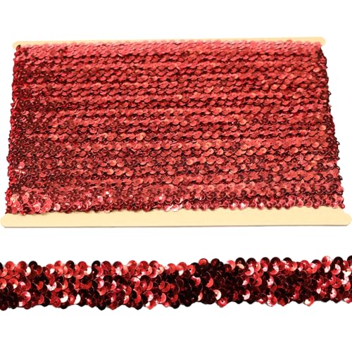 Tibaoffy 30 mm breites rotes Pailletten-Bordüre, 9,1 m langer Bastelstoff für DIY-Nähen, Kostümdesign, Party-Dekoration von Tibaoffy