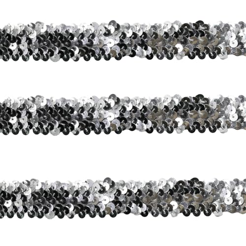 Tibaoffy 30 mm breites silbernes Pailletten-Bordüre, 9,1 m langer Bastelstoff für DIY-Nähen, Kostümdesign, Party-Dekoration von Tibaoffy