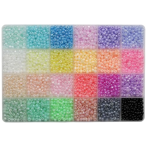 Tibaoffy 6/0 Glas-Rocailles, 4 mm, 24 Farben, Pony-Perlen-Set für Schmuckherstellung, 3000 Stück, mit Organizer-Box von Tibaoffy