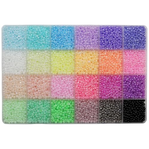 Tibaoffy 8/0 Glas-Rocailles, 3 mm, 24 Farben, Pony-Perlen-Set für Schmuckherstellung, 6720 Stück, mit Organizer-Box Tibaoffy 8/0 Glas-Rocailles, 3 mm, 24 Farben, Pony-Perlen-Set für Schmuckherstellung, 6720 Stück, mit Organizer-Box von Tibaoffy