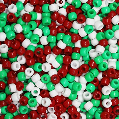 Tibaoffy Crafts Perlen in Rot, Weiß und Grün, 6 x 9 mm, Pony-Perlen, insgesamt ca. 1000 Stück von Tibaoffy