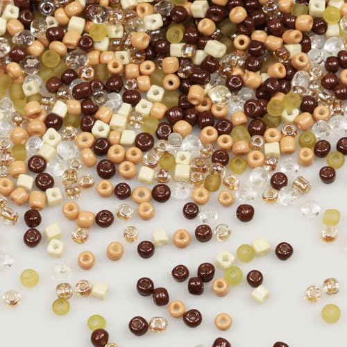 Tibaoffy Gemischt Kaffee Hellorange Weiß Perlen Größe 6/0 Kunsthandwerk Glas Seed Perlen 4 mm für die Schmuckherstellung (insgesamt ca. 100 g, insgesamt ca. 1200 Stück) von Tibaoffy