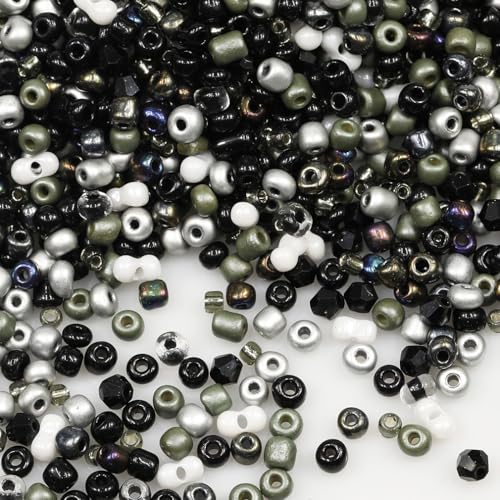 Tibaoffy Gemischt Schwarz und Weiß Perlen Größe 6/0 Kunsthandwerk Glas Seed Perlen 4 mm für die Schmuckherstellung (insgesamt ca. 100 g, insgesamt ca. 1200 Stück) von Tibaoffy