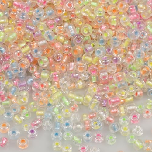Tibaoffy Gemischte Transparente Linierte Mehrfarbige Perlen Größe 6/0 Kunsthandwerk Glas Seed Perlen 4 mm für die Schmuckherstellung (insgesamt ca. 100 g, insgesamt ca. 1200 Stück) von Tibaoffy