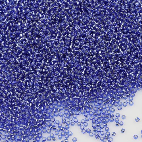 Tibaoffy Glasperlen, transparent, dunkelblau mit silberfarbenem Rand, Größe 12/0, 2 mm, zur Schmuckherstellung (insgesamt ca. 100 g, ca. 11000 Stück) von Tibaoffy