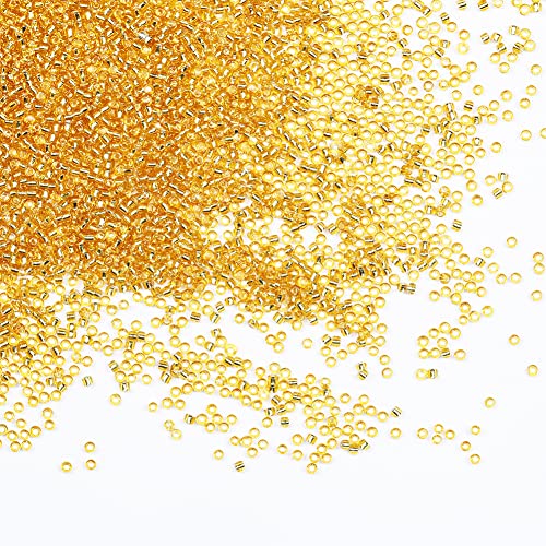 Tibaoffy Glasperlen, transparent, goldfarben mit silberfarbenem Rand, Größe 12/0, 2 mm, für Schmuckherstellung (insgesamt ca. 100 g, ca. 11000 Stück) von Tibaoffy