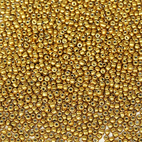 Tibaoffy Goldfarbene Perlen Größe 6/0 Kunsthandwerk Glas Seed Perlen 4 mm für die Schmuckherstellung (insgesamt ca. 100 g, insgesamt ca. 1200 Stück) von Tibaoffy