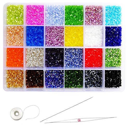 Tibaoffy Größe 11/0 Crafts Glas Rocailles 2 mm Bugle Beads Perlennadeln mit Organizer-Box für die Schmuckherstellung (24 sortiertes mehrfarbiges Set, insgesamt ca. 21600 Stück) von Tibaoffy