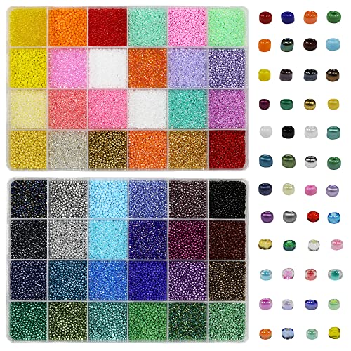 Tibaoffy Größe 12/0, Glasperlen, 2 mm, kleine Pony-Perlen, sortiertes Set mit Organizer-Box für die Schmuckherstellung (48 verschiedene mehrfarbige Set, insgesamt ca. 48000 Stück) von Tibaoffy