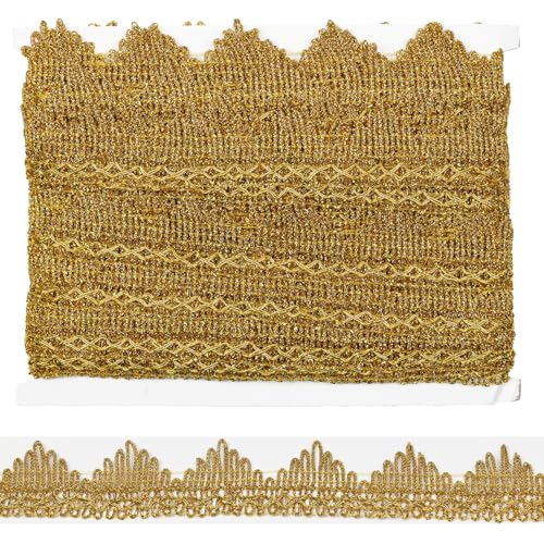 Tibaoffy Langes 14 Yard Breite 35 mm/1,37 Zoll Gold Spitzenbesatz Dekoriertes Gimpenband Bastelband für Hochzeit Performance Kostüme oder DIY Handwerk Nähen Stoff, Handwerk und Nähen (Gold) von Tibaoffy