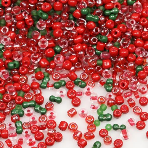Tibaoffy Rot und Grün gemischt Perlen Größe 6/0 Kunsthandwerk Glas Seed Perlen 4 mm für die Schmuckherstellung (insgesamt ca. 100 g, insgesamt ca. 1200 Stück) von Tibaoffy