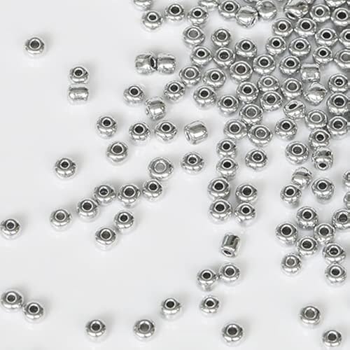 Tibaoffy Silber Perlen Größe 6/0 Kunsthandwerk Glas Seed Perlen 4 mm für die Schmuckherstellung (insgesamt ca. 100 g, insgesamt ca. 1200 Stück) von Tibaoffy