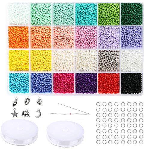 Tibaoffy Größe 10/0 Crafts Glasperlen 2,8 mm winzige Pony-Perlen sortierte Set mit Organizer-Box für Schmuckherstellung (24 verschiedene bunte Set, insgesamt ca. 9120 Stück) von Tibaoffy